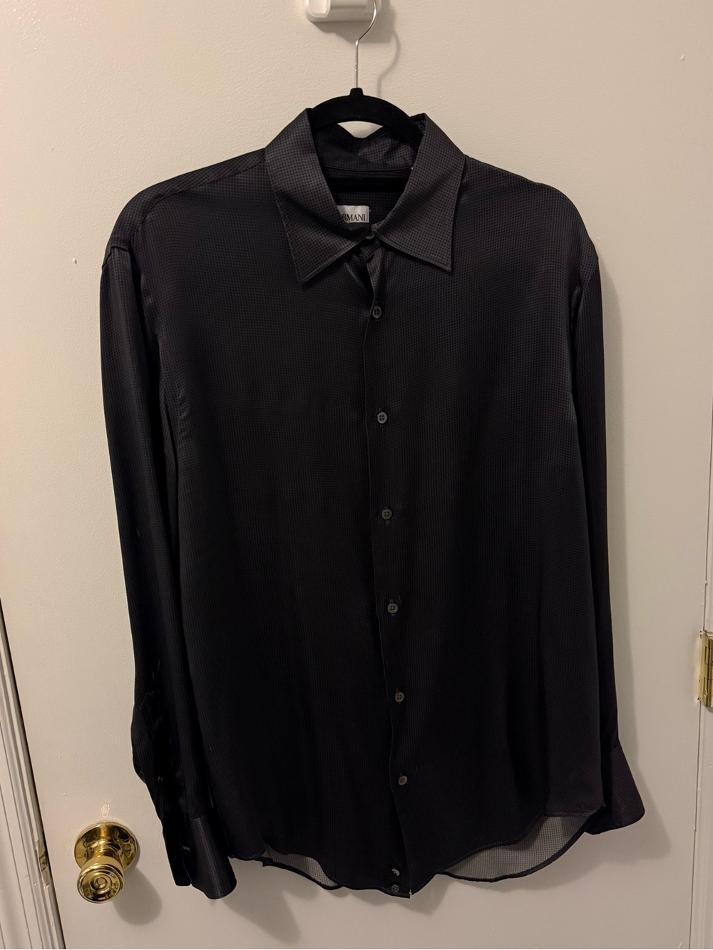 Armani Collezioni silk button-up shirt with subtle checkered pattern